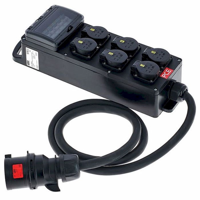 ESL PSU CEE 32A 5p Black 1m > 6x 16A Schuko black