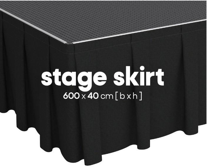 ESL Podiumafrok Zwart 600x40cm met klittenband geplooid