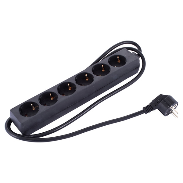 ESL Schuko simpel block 6-way 16A 3x2,5mm² 2M (Black)